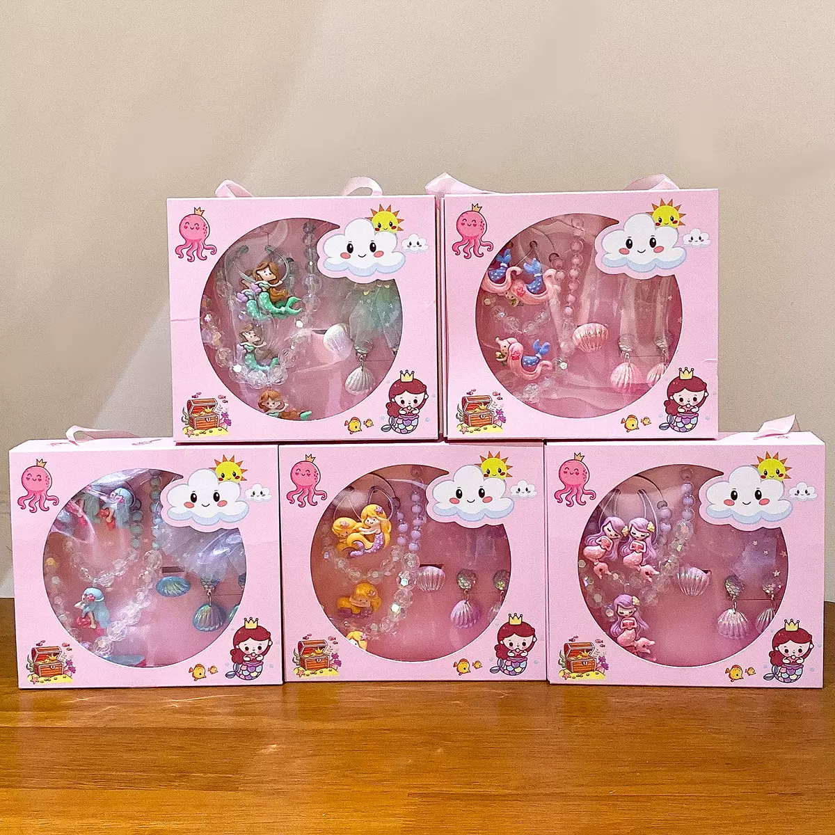 儿童项链套装美人鱼可爱小女孩生日礼盒美人鱼公主发饰跨境外贸