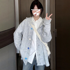 韩系慵懒风连帽毛衣开衫外套女秋冬季2025新款高级感宽松针织上衣