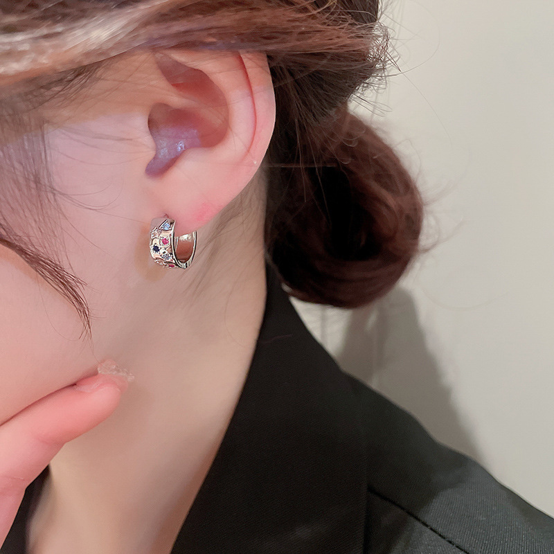 Retro Geometric Copper Inlaid Zircon Earrings 1 Pair