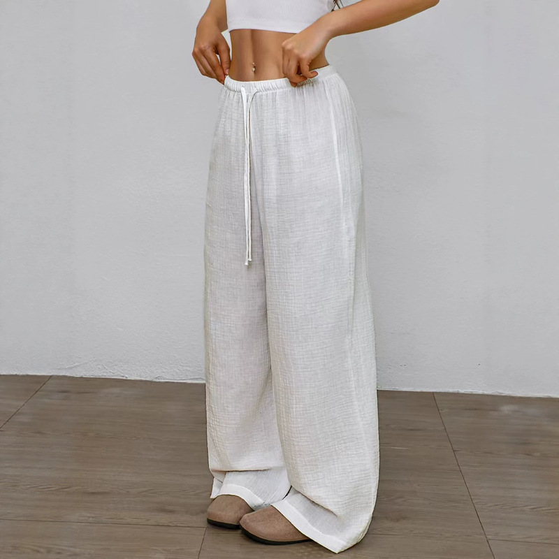 2026 European and American Cross-Border Amazon New Women's Pure Cotton Loose Solid Color Elastic Waist Straight Wide-Leg Casual Pants