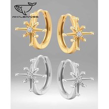 E9777简约微镶钻八芒星耳扣耳环女星芒锆石闪耀金色烟花耳圈耳饰