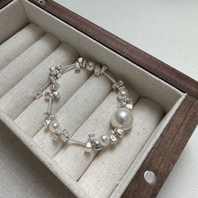S925纯银不规则碎银子珍珠手链简约重工时髦个性手串手饰品批发