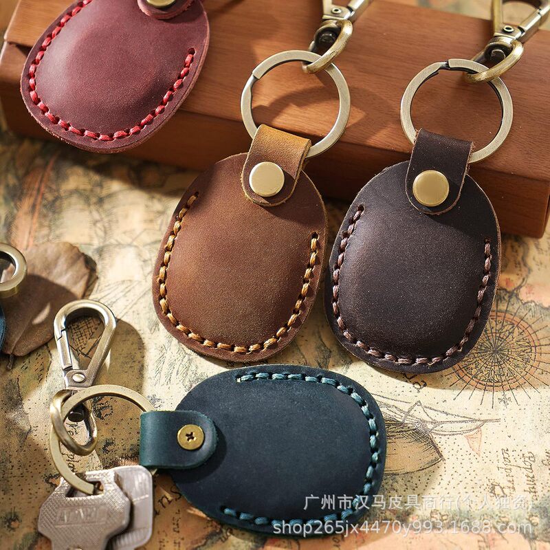 Crazy Horse Leather Card Holder Genuine Leather Access Card Airtag Protective Cover Card Holder Keychain Universal Universal Protective Cover