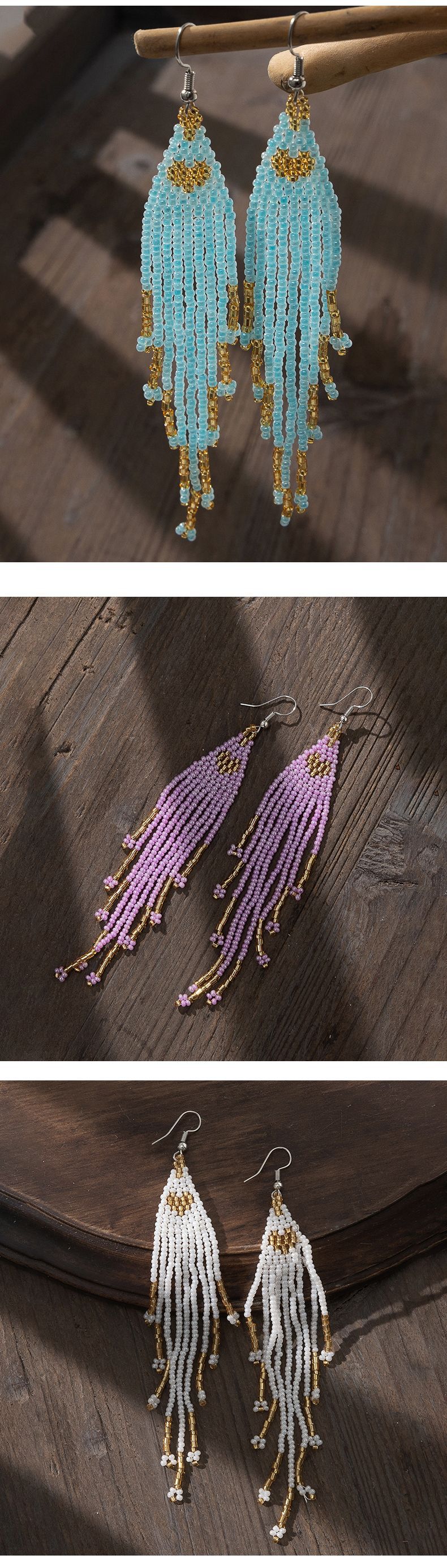 Daily Occasion Glass, Seed Bead Material Flower Pattern 1 Pair Ethnic Style Flower Glass Seed Bead Patchwork Women's Earrings