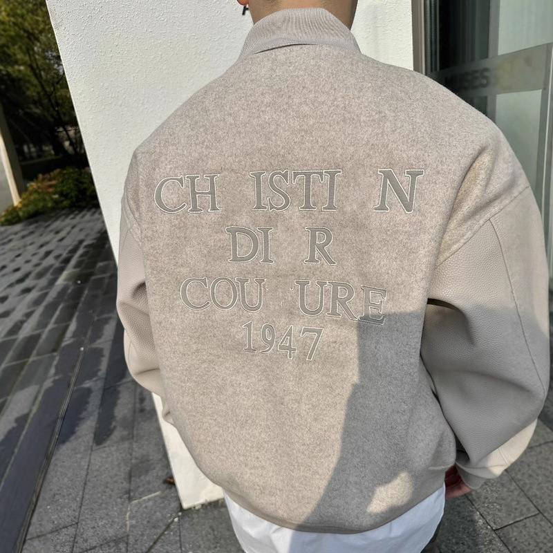 2025秋冬新作 正規版 オリジナルDIブランド 背面文字刺繍 レザースリーブ ベースボールジャケット|undefined
