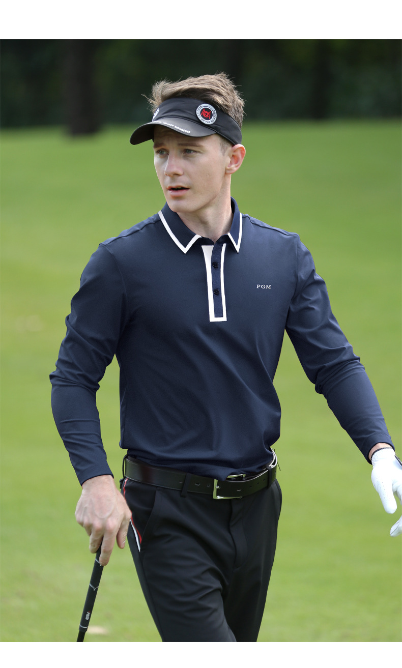 Áo thun dài tay golf nam PGM cổ polo, chất liệu co giãn thoải mái — YF526-màu trắng, YF526-màu xanh nước biển chi tiết 9