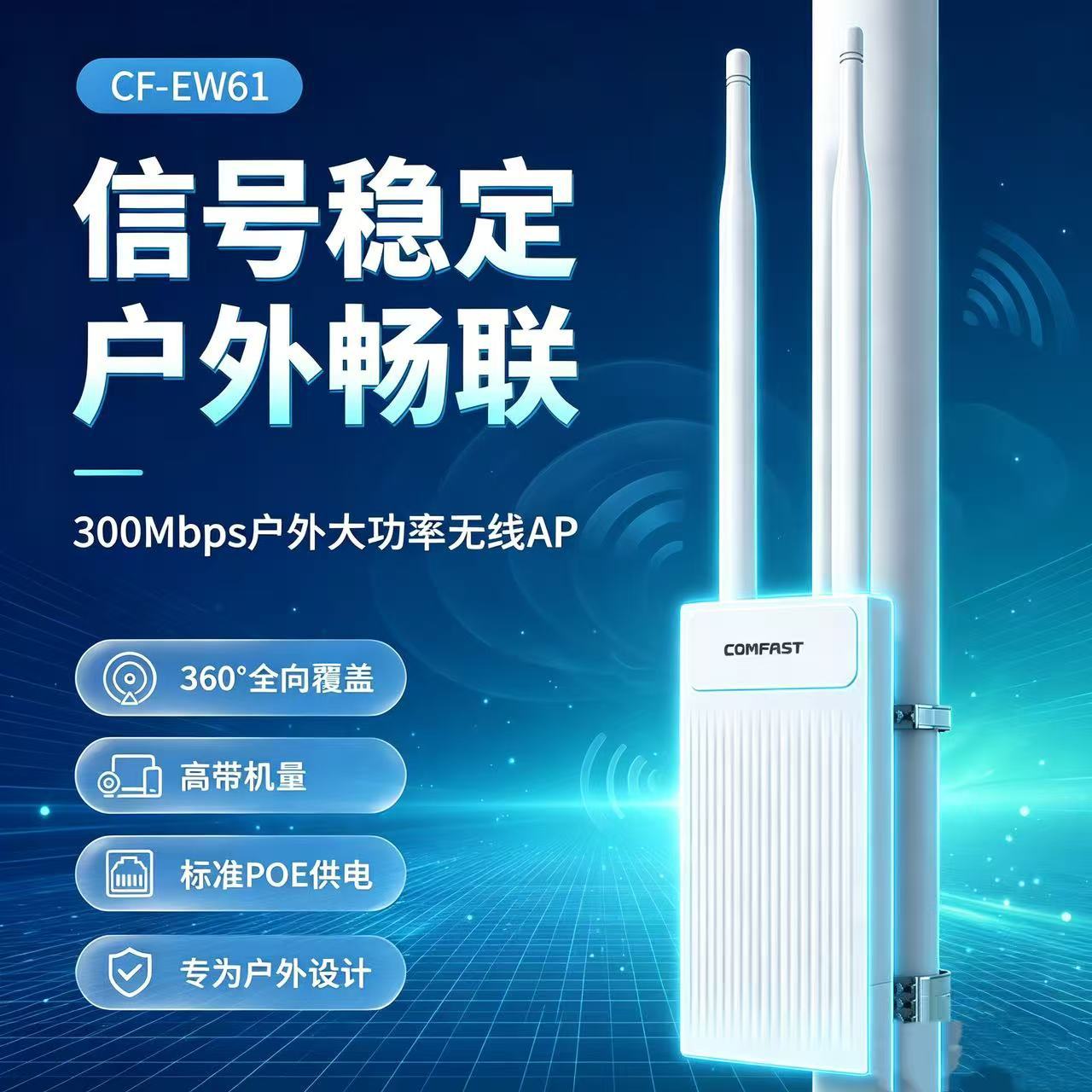 COMFAST 300Mbps户外大功率无线AP全向WiFi基站外置双天线