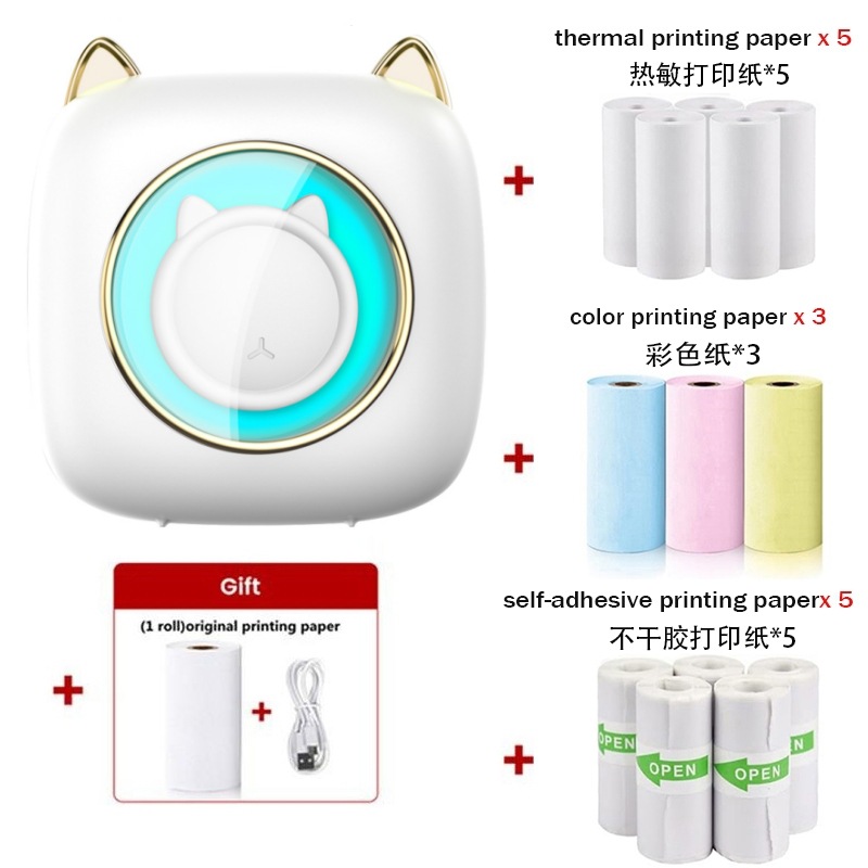 C23 흰 고양이 [감열지 1롤 + 감열지 5롤 + 스티커 5롤 + 컬러 용지 3롤 기본 제공]