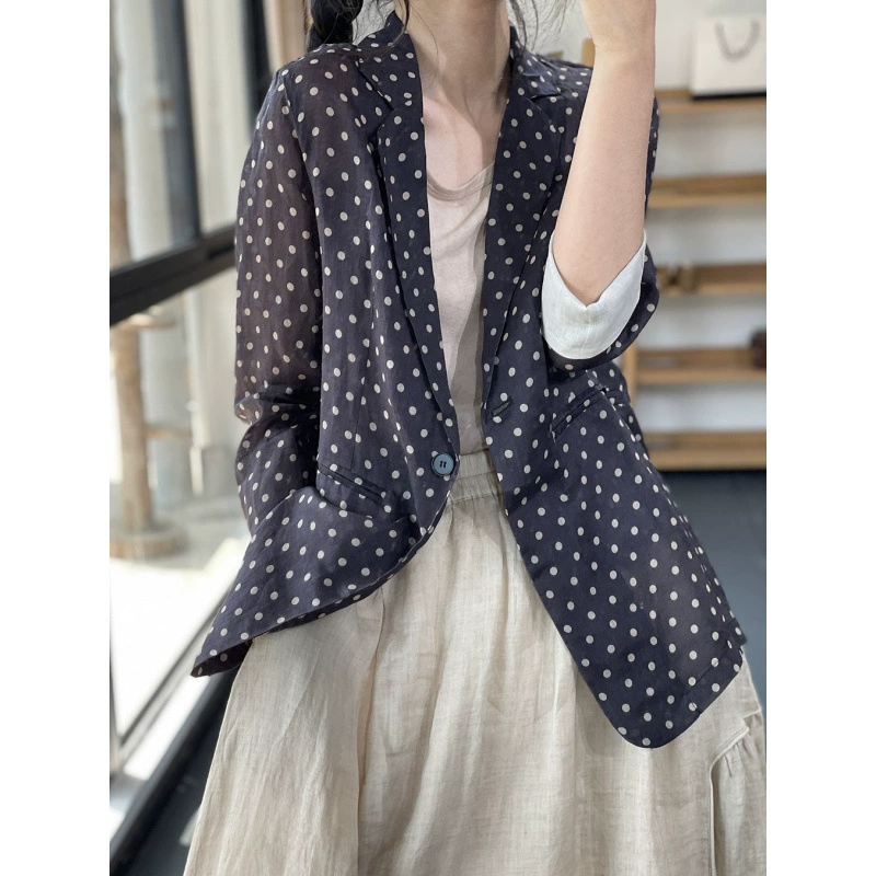 Официальная картина ретро-литературная волновой печать свободная и тонкая, дикая повседневная конопка тонкий маленький костюм костюм куртка женщина