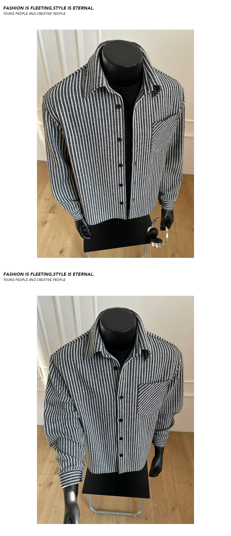 Camicia a maniche lunghe a righe uomo taglio largo giacca casual_voghion.com