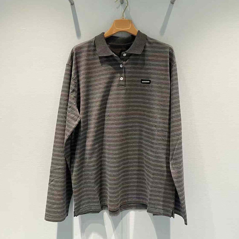 Nanyou High-End Version Miu Striped Pullover Polo Collar Loose Cotton Versatile Design Top for Women Spring