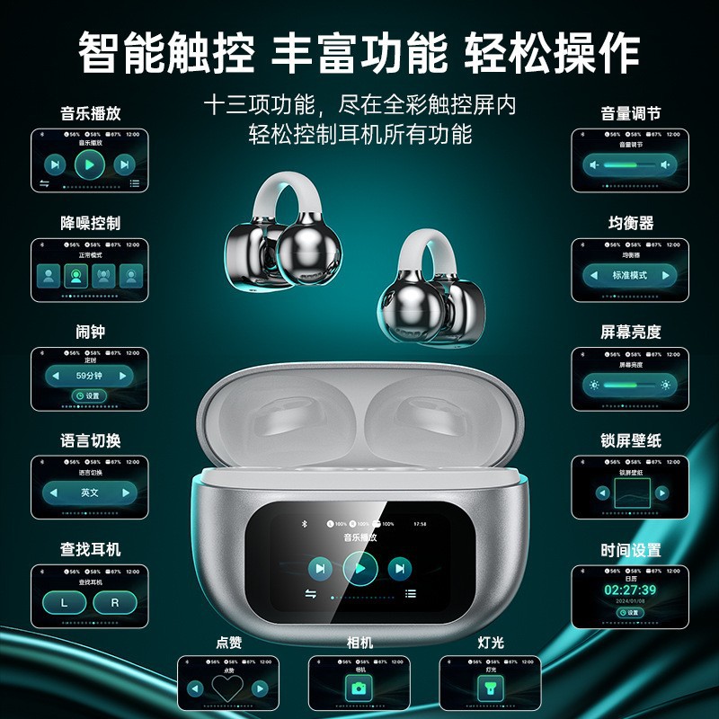 Auriculares Bluetooth G08 HY-C02 – traducción inteligente, clip para oreja, pantalla a color, compatibles con Miniso