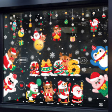 圣诞装饰品贴纸圣诞节商场玻璃橱窗场景布置圣诞老人雪人静电贴画