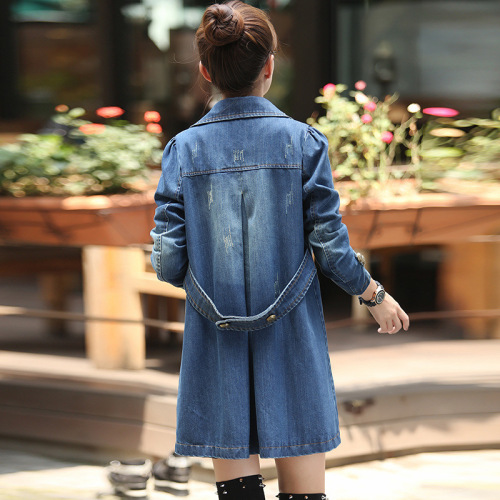 Autumn Women's Fitted Denim Jacket Long Sleeve Casual Medium Length Denim Windbreaker