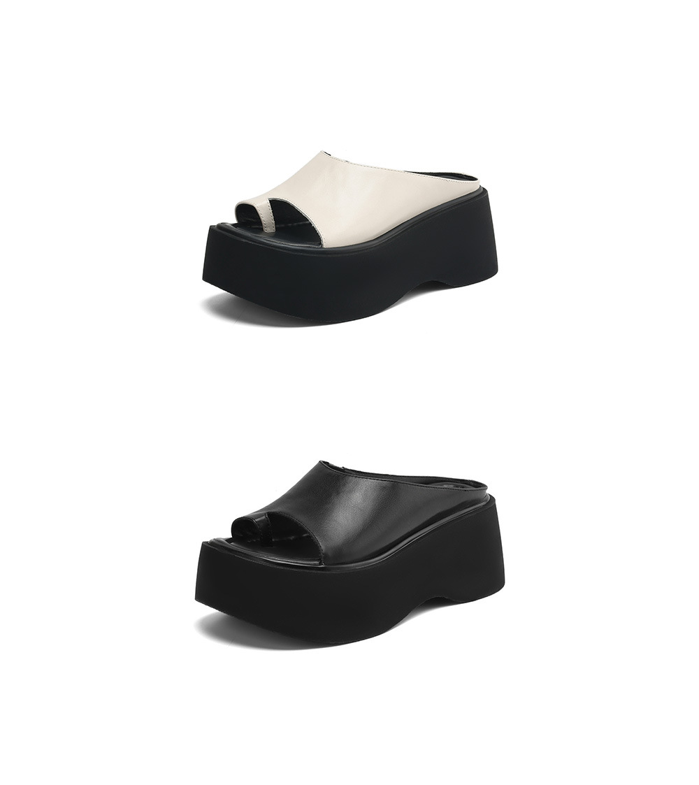 Sandal miệng cá đế xuồng cao su dày dáng người nhỏ, dép xỏ ngón mùa hè platform — Màu đen chi tiết 22