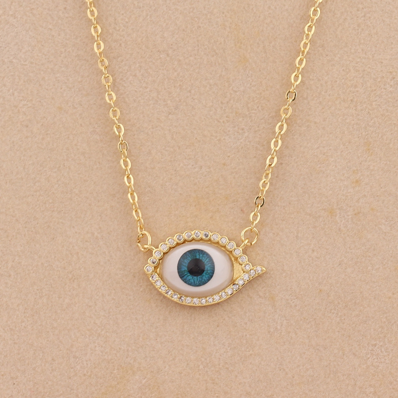 Hip-Hop Eye Copper Necklace Inlay Resin Diamond Copper Necklaces