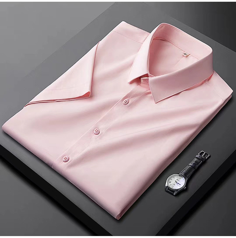 Light luxury high-end short for summer slim fit and non ironing business men's oversized half sleeved work shirt_vogarts.com