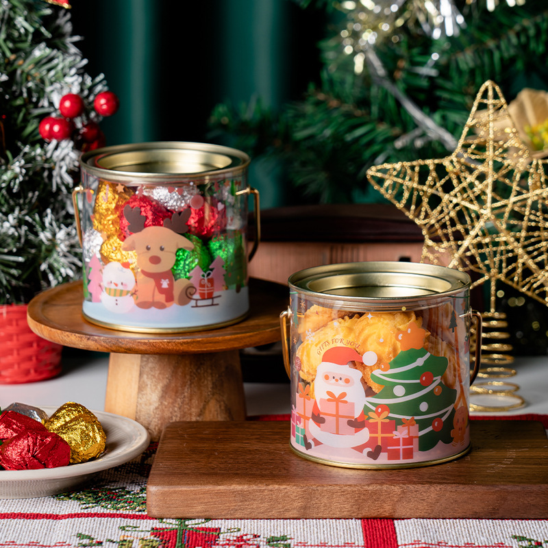 圣诞牛轧糖雪花酥包装盒 糖果罐饼干奶枣巧克力脆脆透明手提罐子