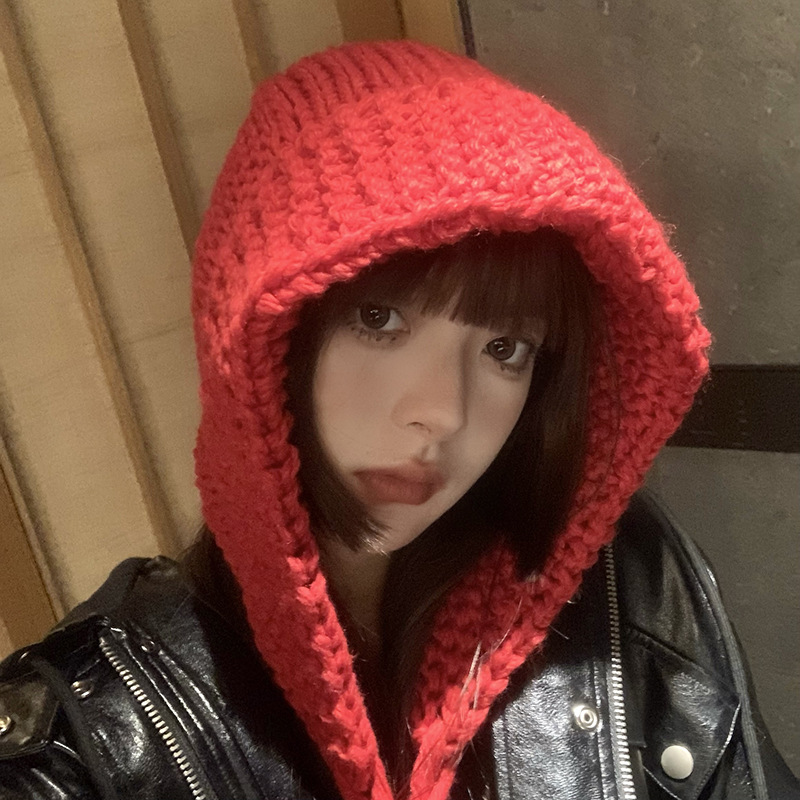 Korean version of the face small woolen hat female big head circumference knitted cap little red cap winter fashion thickened warm packet head hat