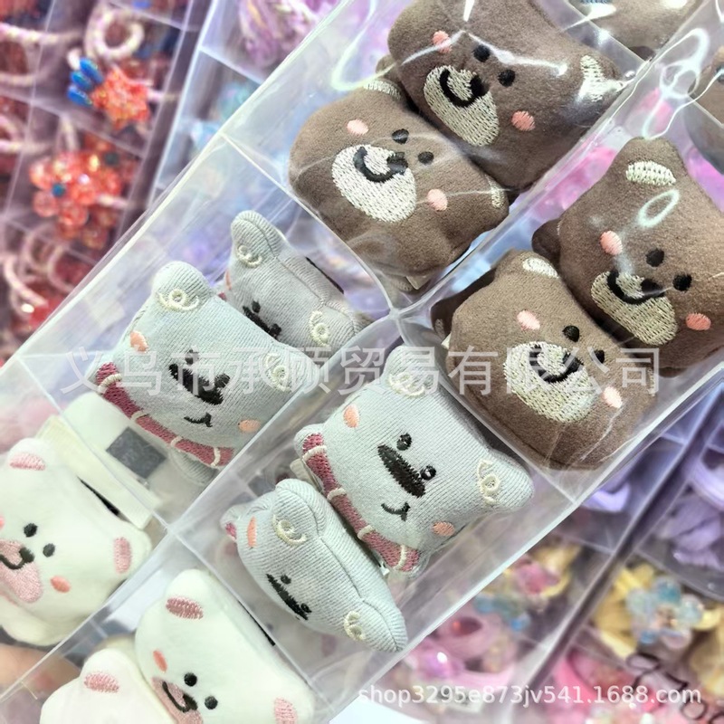 可爱刺绣布艺小熊卡通公仔儿童发夹少女刘海碎发夹小学生边夹发卡|undefined