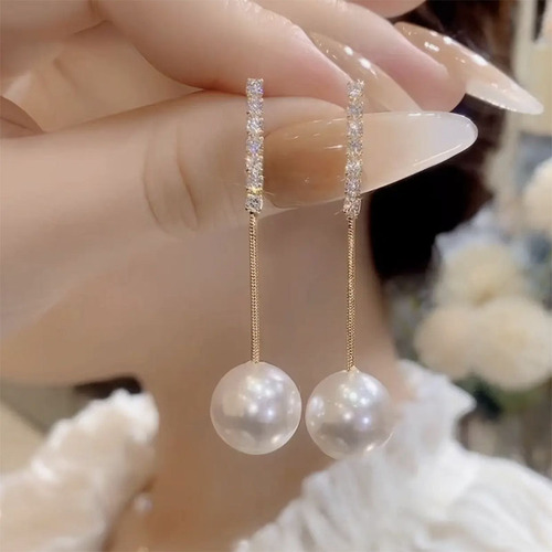  New Product 925 Silver Needle Feel Long Pearl Earrings Women's Earrings Internet Celebrity Earrings Korean Ins Earrings