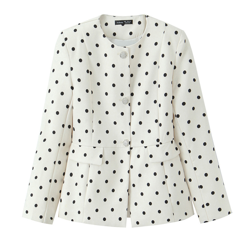 Cross-Border European and American Export 2025 Autumn and Winter New Women's High-End Fashion Single-Breasted Casual Round Neck Polka Dot Jacket