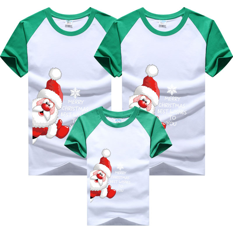Navidad padre-hijo ropa bebé 2024 nueva moda una familia tres o cuatro familia ropa manga raglán color a juego manga corta Camiseta