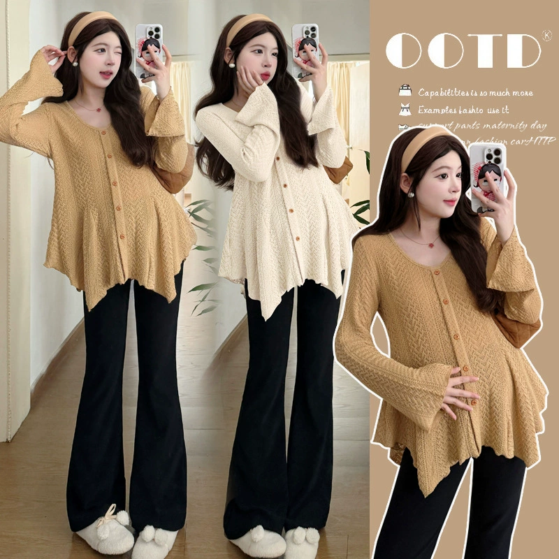 Demi-season thermal underwear, knitted fashionable sweater, megaphone for pregnant, Korean style, fitted