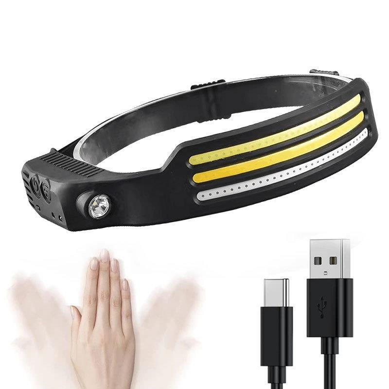 Linterna frontal COB con sensor de movimiento – Silicona, USB recargable, ideal para running nocturno