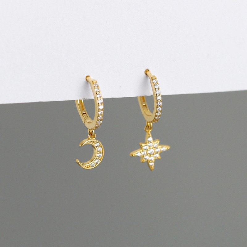 Cross-border Light Luxury Star And Moon Asymmetric Diamond Earrings Korean Temperament Niche Earrings display picture 4