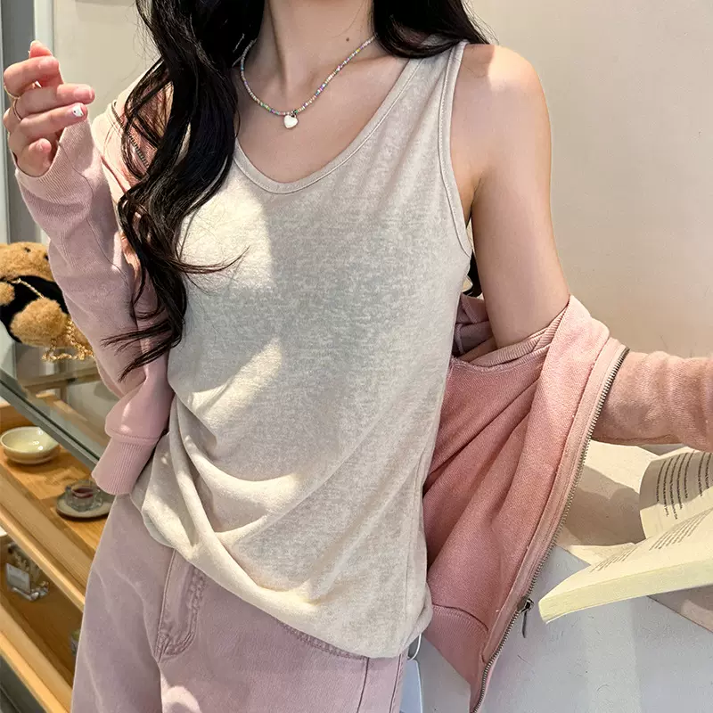 春夏季新款宽松纯欲风吊带小背心女纯色内搭打底可外穿设计感上衣