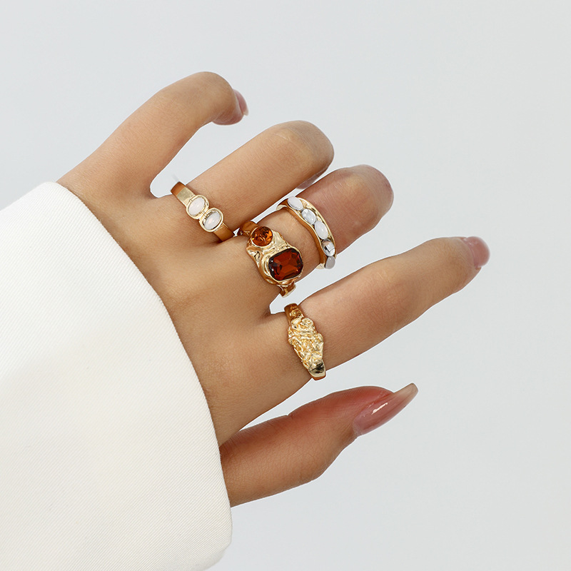 Estilo explosivo transfronterizo europeo y americano, gota de agua brillante, abrazo, anillo abierto, pliegues de metal líquido, anillo cruzado irregular image 4