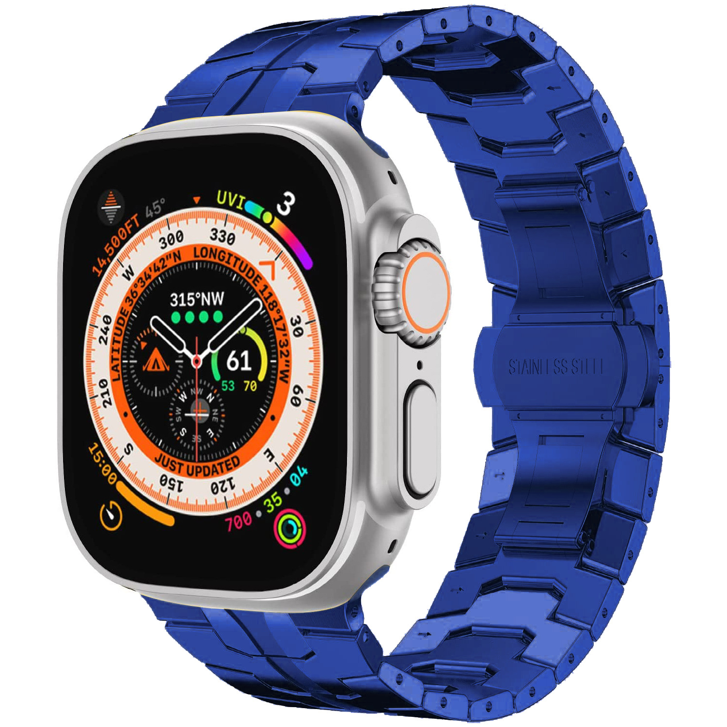 Adecuado para Apple Watch correa de acero inoxidable Apple Watch Ultra Iron Man cinturón de acero sólido hebilla de mariposa