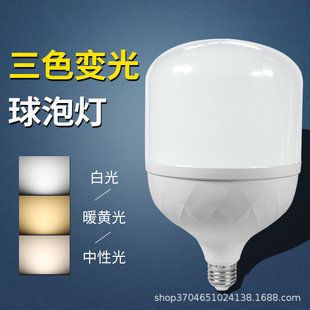 节能LED家用E27螺口塑包铝省电大功率塑包铝三色变光球泡灯-阿里巴巴