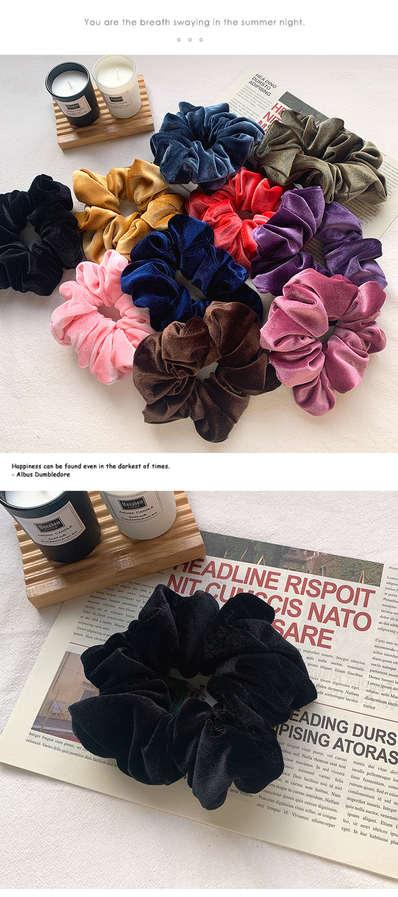 Velvet Oversized Pure Color Hair Scrunchies display picture 1