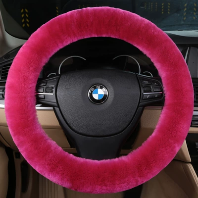 Car Handle Cover Plush Winter – Steering wheel cover - rose-red-35cm-42cm-are-suitable