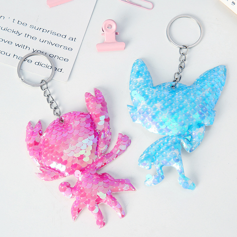 Transfronterizo reflexivo con lentejuelas unicornio llavero Flip colgante sirena bolsa adornos dinosaurio llavero joyería