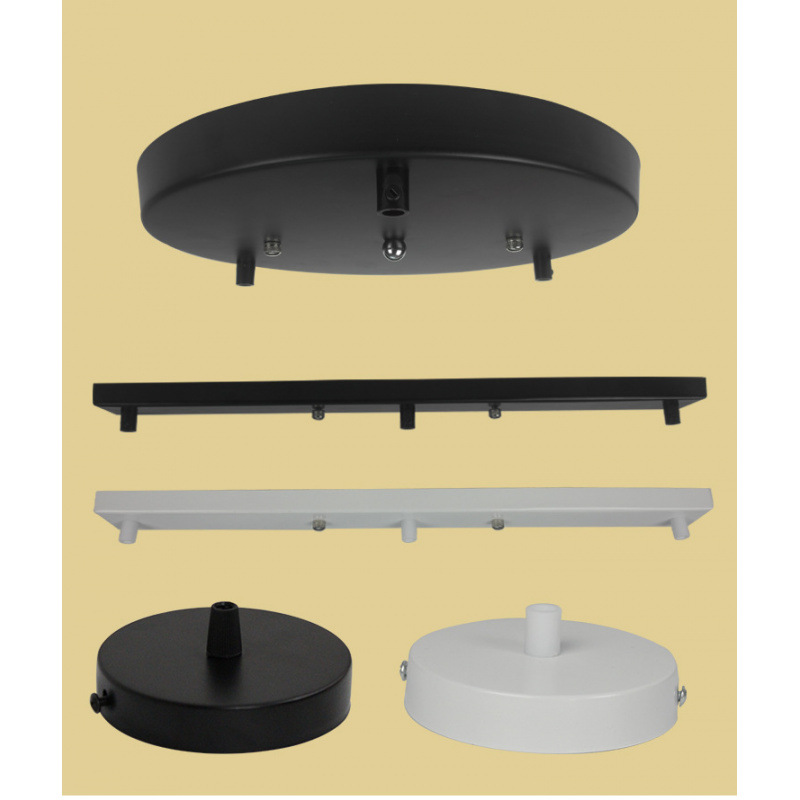 Accesorios de lámparas de techo, lámparas redondas, una tira larga, monocabeza, blanco y negro, tres agujeros porosos, chasis de lámpara de hierro forjado image 2