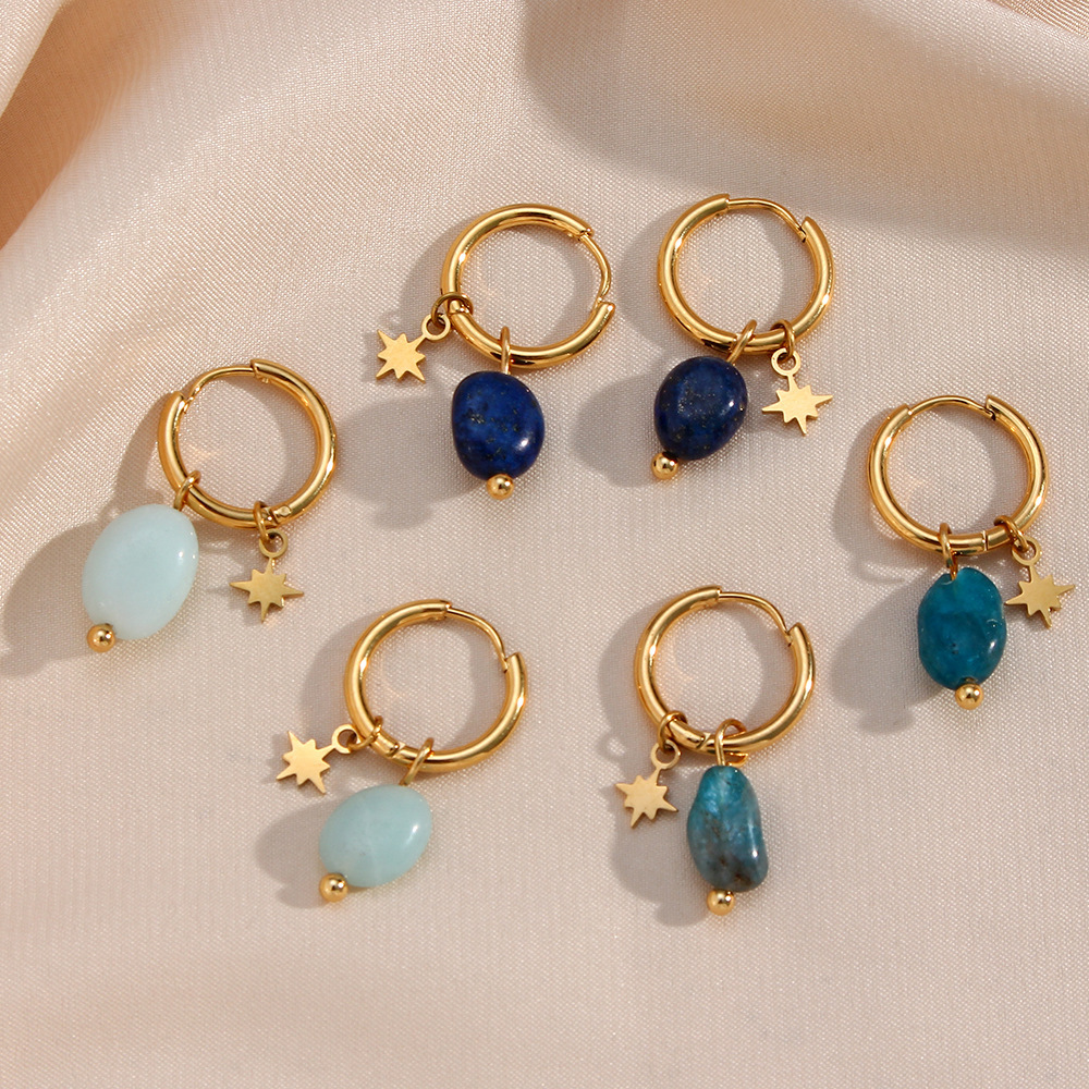14g Weight Gold Plated Plating Material Natural Stone Inlay Material 1 Pair Classic Style Geometric Plating Stainless Steel Natural Stone Gold Plated Earrings