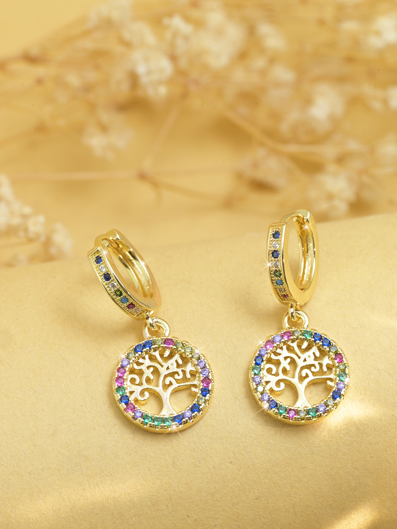 Unisex Gender 1 Pair Elegant Simple Style Cross Life Tree Plating Copper Zircon Drop Earrings