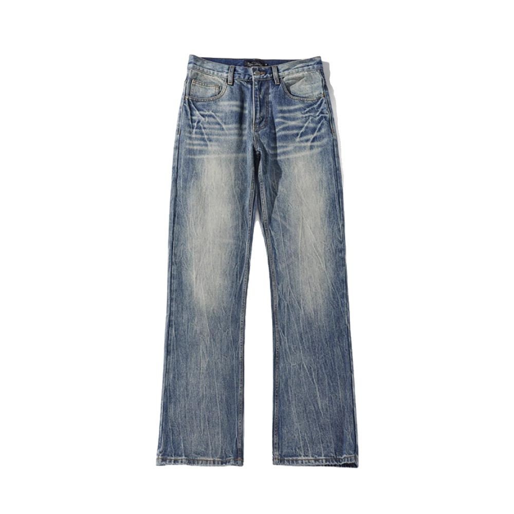 Lightning Pattern Slightly Pulled Jeans Men's 2026 Spring New American Retro Washed Large Size Loose Straight Trousers_voghion.com