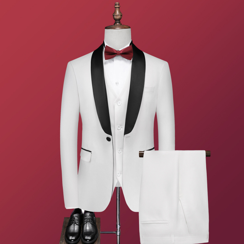 Herrenbekleidung Anzug des Bräutigams und des Trauzeugen dreiteiliger Anzug mit weißem, grünem Obstkragen und Pistolenrevers, Hochzeitskleid, Geschäft für Fotografie, Herrenkleid_voghion.com