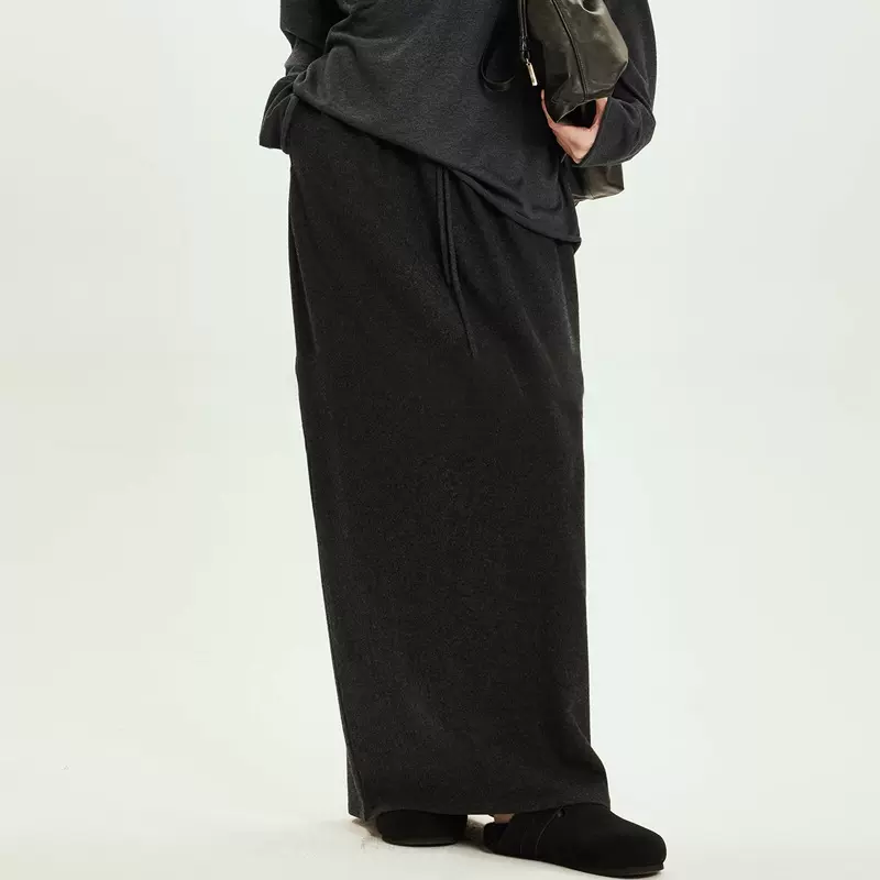 现货开KEI/强推入 可水洗针织荃温暖慵懒松弛抽绳松紧腰气球半裙