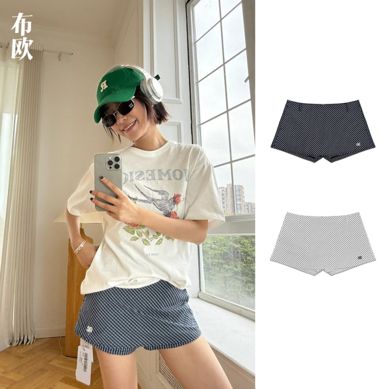 [Clearance, No Returns/Exchanges] Nanyou Women's Fashion Low-Waist Plaid Ultra-Short Skirt A-Line Embroidered Mini Skirt Pants