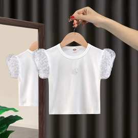 女童泡泡袖中小童夏装宝宝T恤2023新款儿童喇叭袖上衣打底衫