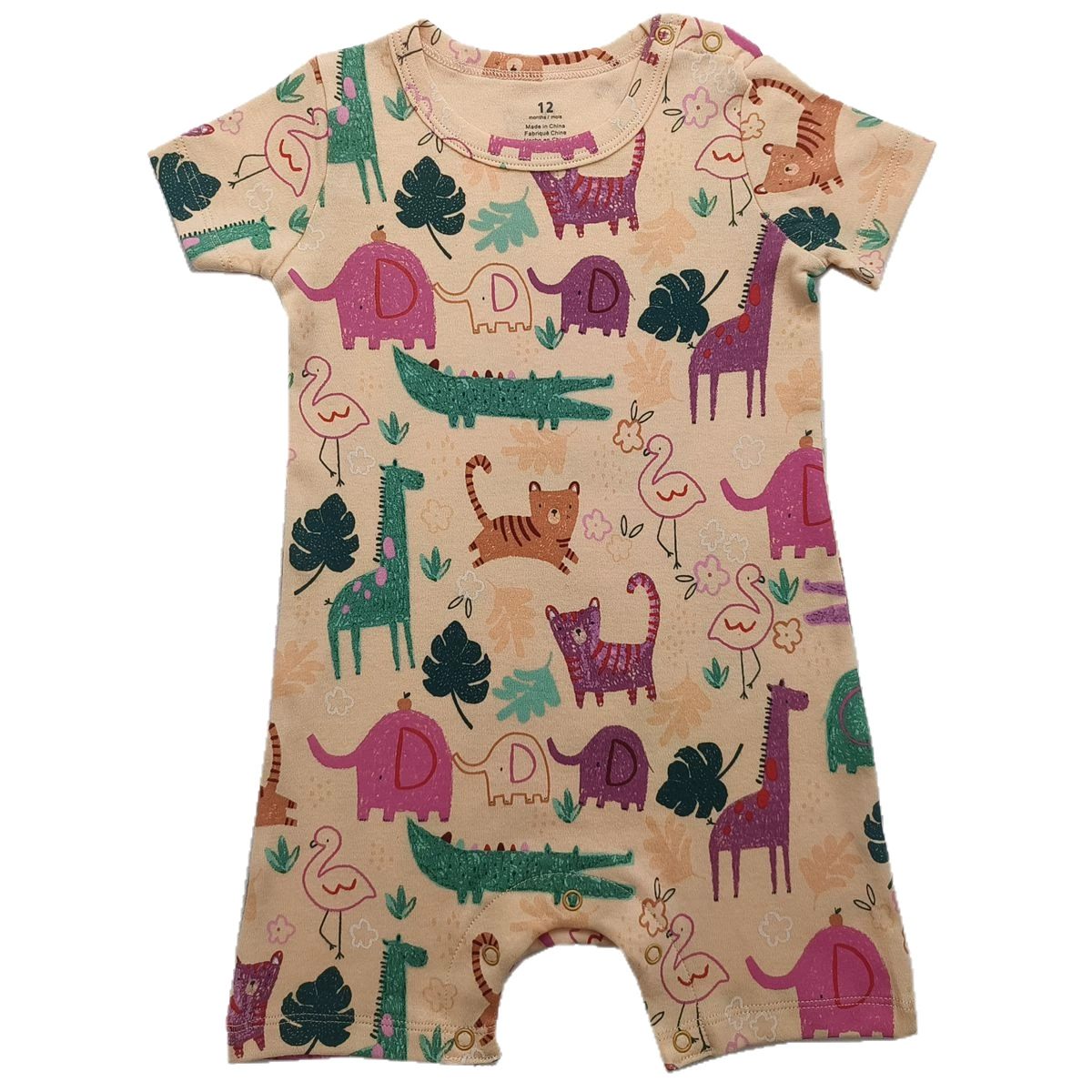 Foreign trade short crawl [double-sided cotton] baby animal floral floral shoulder open button one-piece short-sleeved crawl suit for men, women and infants