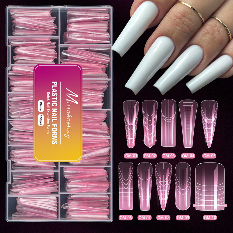 150 Pieces of Pink Crystal Nail Forms for Quick Gel Extension Without Paper Backing, for Lengthening and Widening False Nails