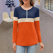 2025亚马逊夏季新款独立站欧美Tiktok跨境女装撞色条纹宽松长袖