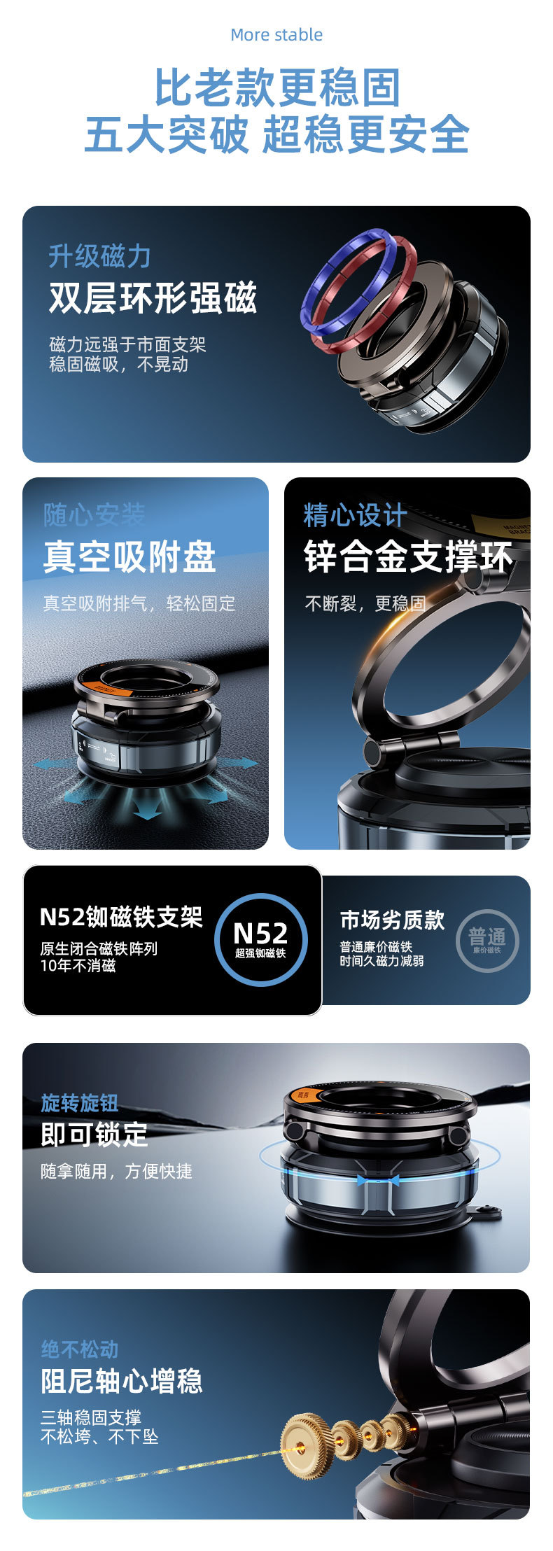 Car Metal Vacuum Magnetic Bracket Instrument Panel Folding Rotating Car Bracket Multifunctional Vacuum Mobile Phone Bracket