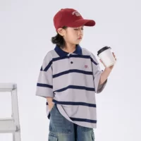 Рубашка POLO для мальчиков с короткими рукавами 2025 новый CUHK детский летний отворот футболка с полукругом в полоску